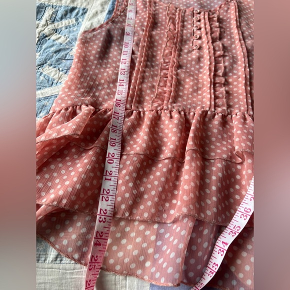 Costa Blanca Womens Pink White Polka Dot Ruffle Hem Button Up Blouse Medium - Picture 7 of 7